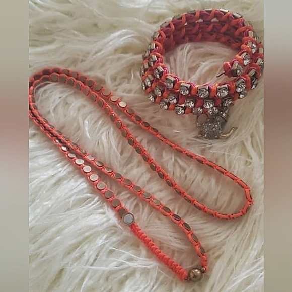 Red and Silver Tone Fashion Magnetic Necklace and Bracelet.🌴 - Picture 4 of 10